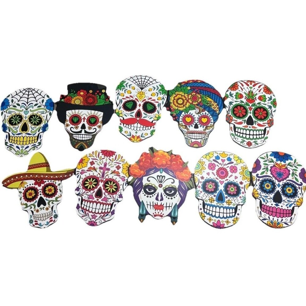 Sugar Skull Day Of The Dead 11x8” Decor 10 Different Designs W/ Stick Halloween